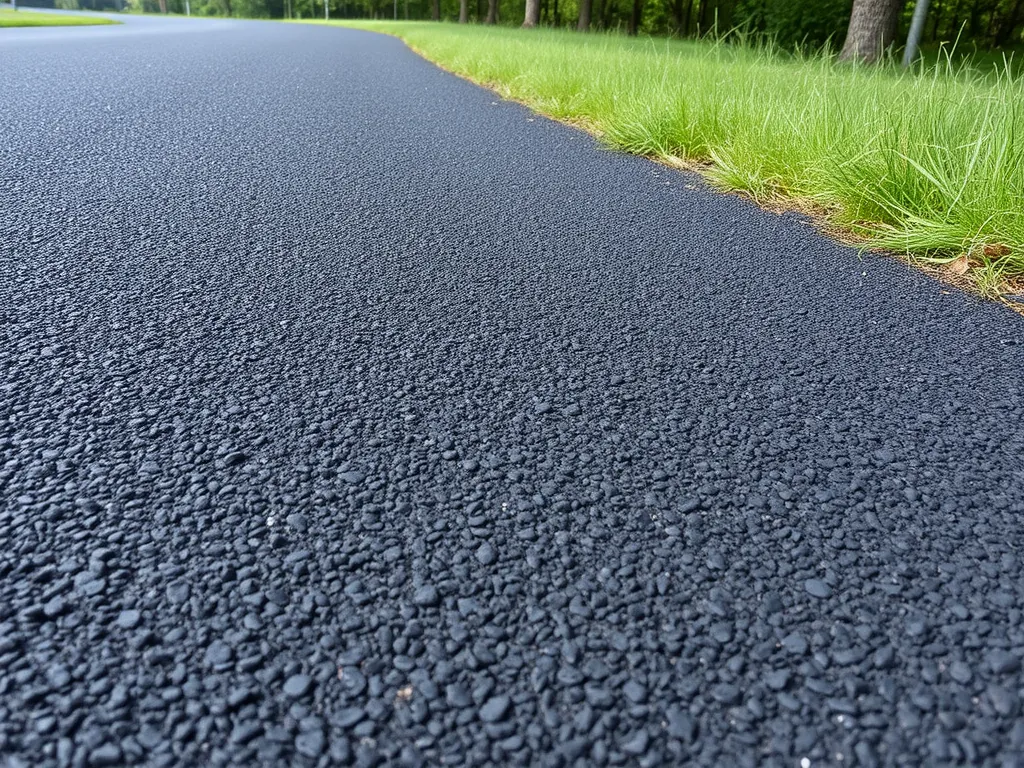 Close-up view of a newly resurfaced pathway highlighting the smooth texture and edges near grass, emphasizing resurfacing benefits.