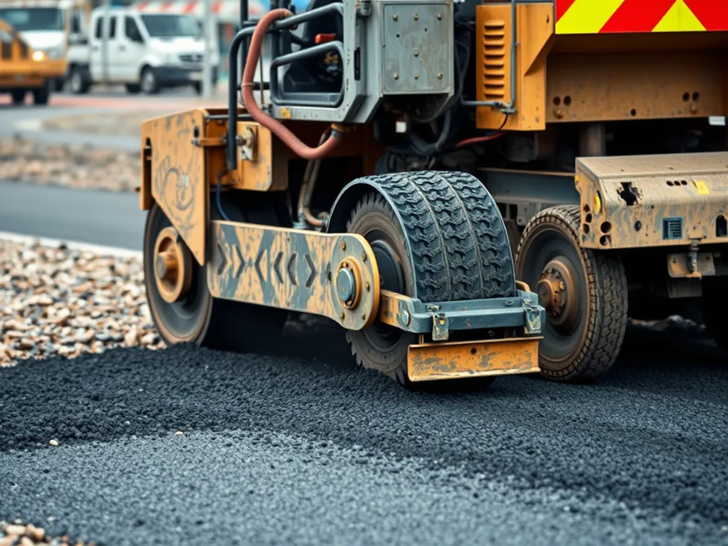 Heavy machinery performing road resurfacing, crucial for evaluating resurfacing options
