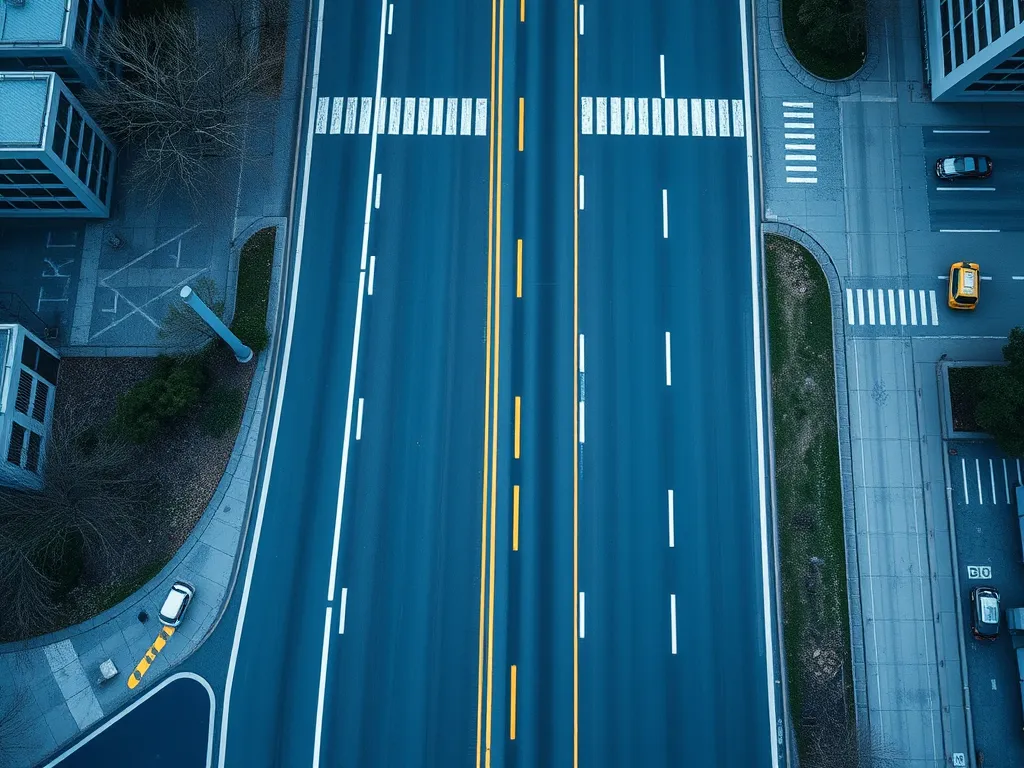 Aerial view of a highway showcasing asphalt surfaces designed for noise reduction.