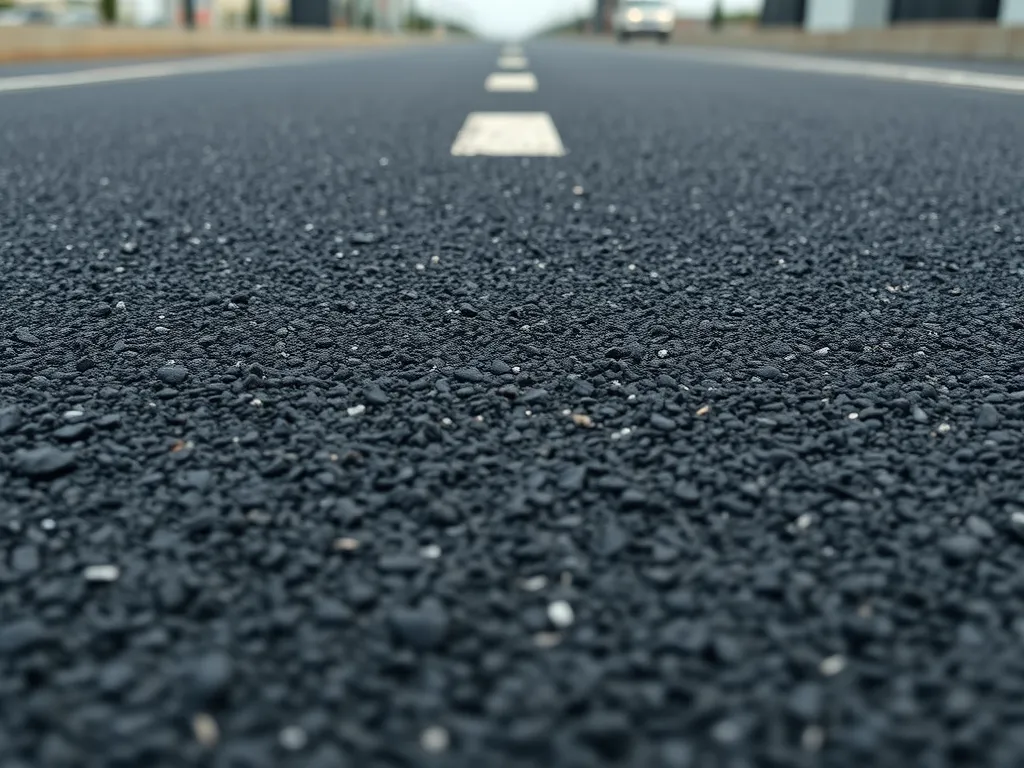 Close-up view of asphalt road surface focusing on noise reduction properties