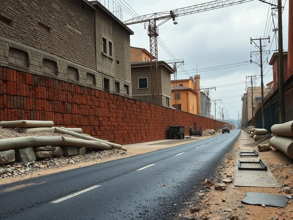 Street showcasing Roman asphalt engineering techniques with preserved structures.