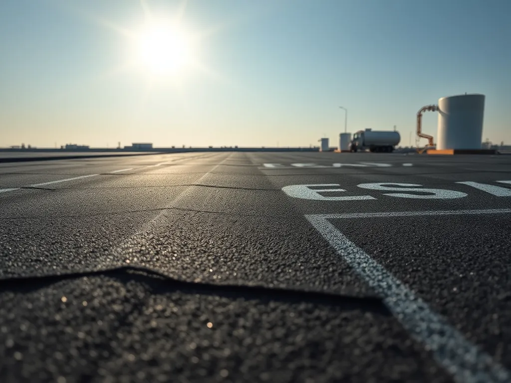 Close-up view of a roofing mastic asphalt surface under sunlight.