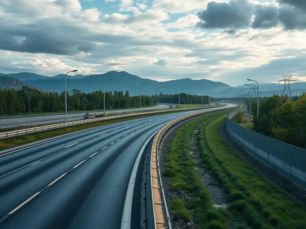 A highway featuring rubberized asphalt designed to reduce noise pollution