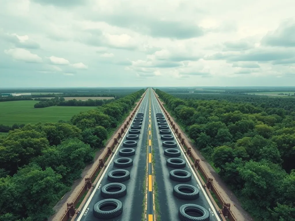 A road built with rubberized asphalt, featuring recycled tires, which helps in noise reduction.