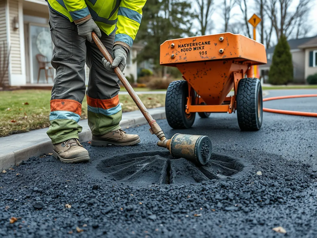 Person applying seal coat to an asphalt driveway to protect and enhance surface durability
