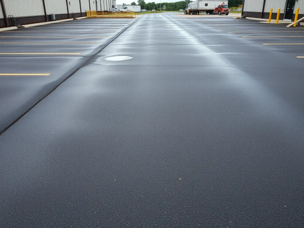 Well-maintained sealcoated asphalt parking lot showing durability.