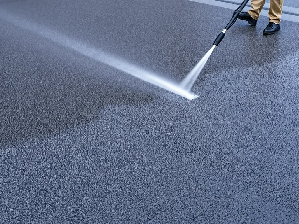 Person applying sealcoating on asphalt surface for optimal results