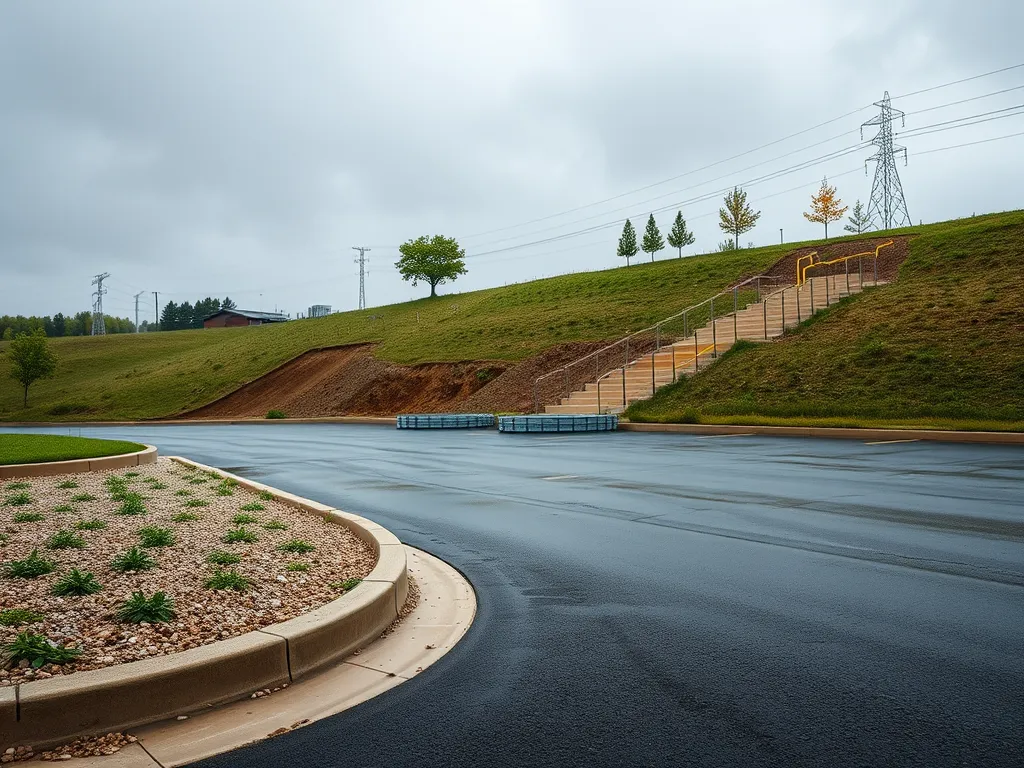 A freshly sealcoated pavement reflecting climate protection efforts.