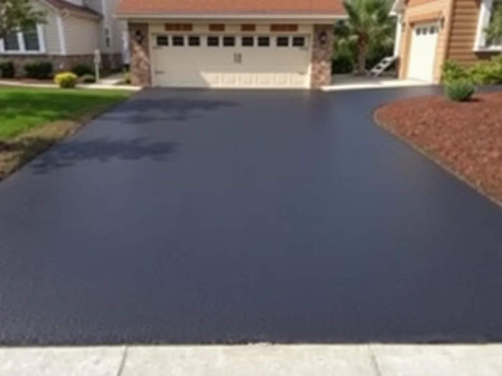 Freshly sealcoated driveway demonstrating sealcoating frequency recommendations.