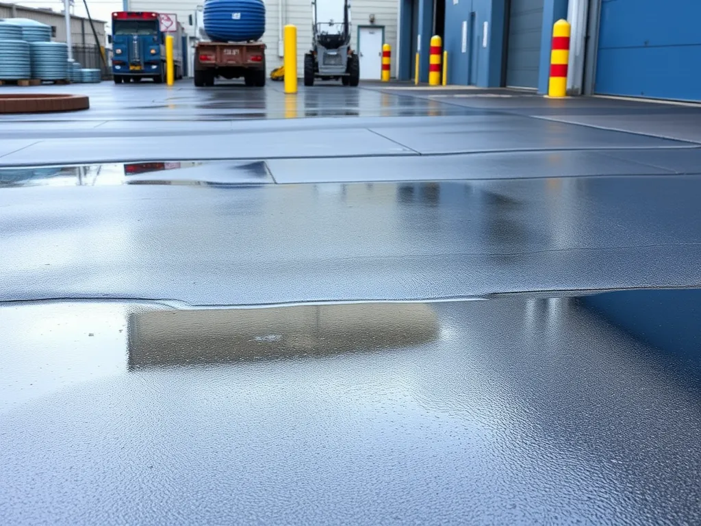 Close-up of sealcoated pavement reflecting light, showcasing the environmental advantages of sealcoating.