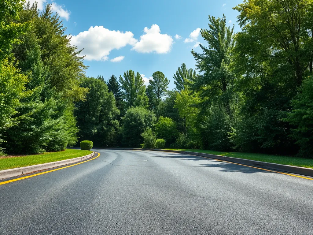 Well-maintained asphalt road showcasing the importance of sealcoating frequency for longevity.