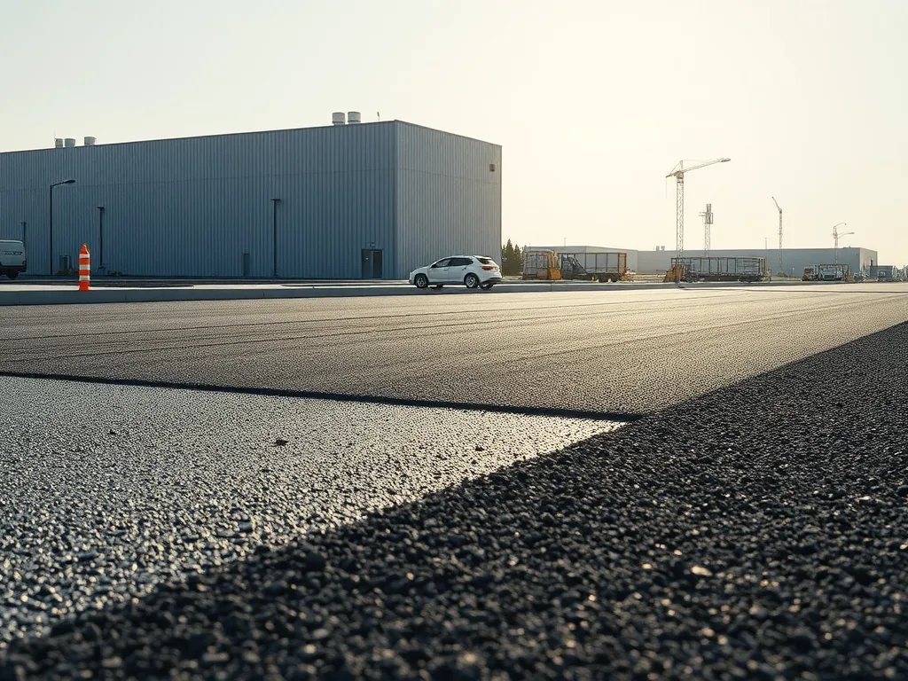 Freshly sealed asphalt pavement showing optimal sealcoating frequency for durability.