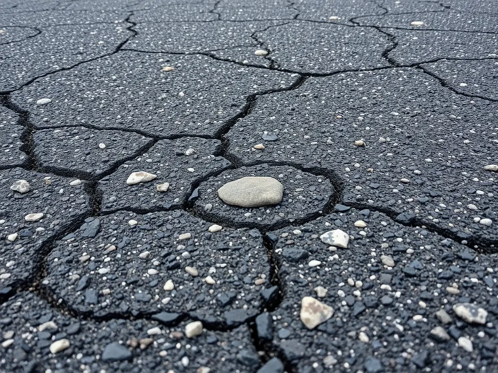 Cracked asphalt surface showing the effects of weathering and neglect, highlighting the need for sealcoating to maintain asphalt health.