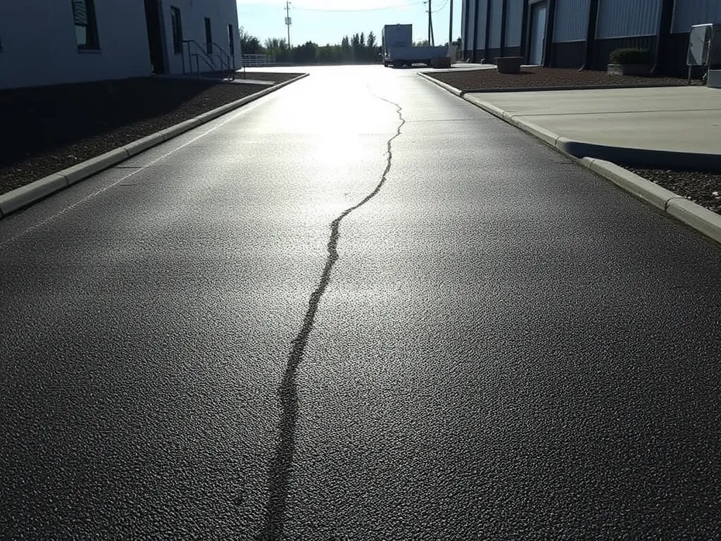 Cracked asphalt pavement needing sealcoating to prevent further damage