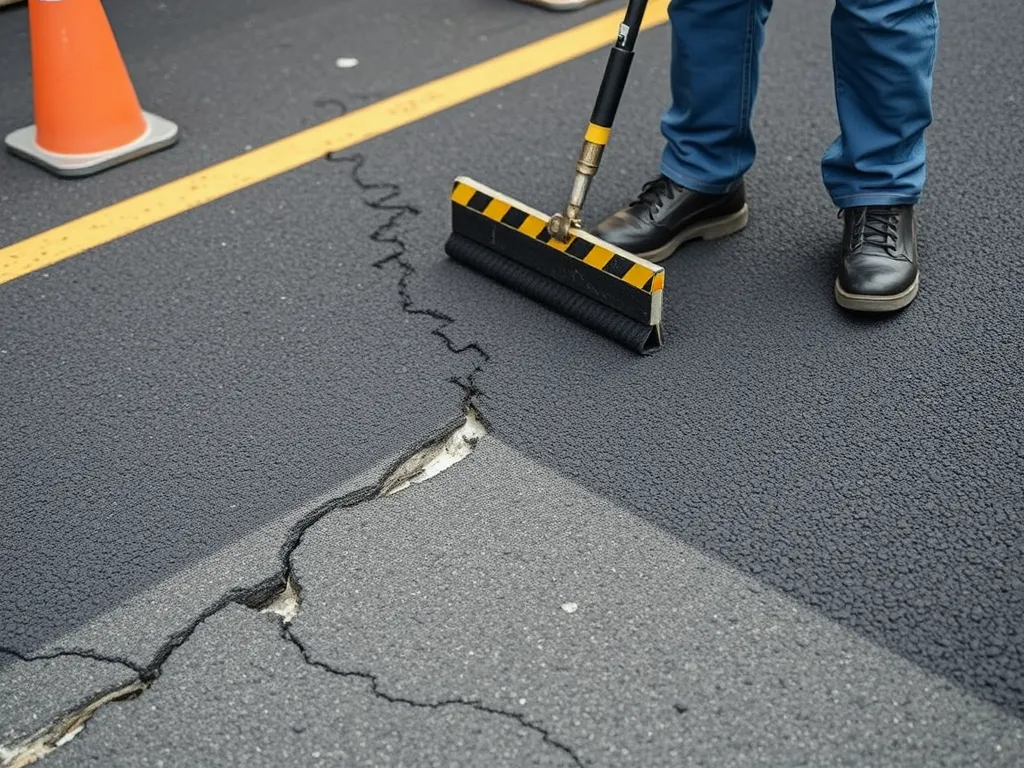 Applying sealcoating to asphalt cracks for effective repair and protection