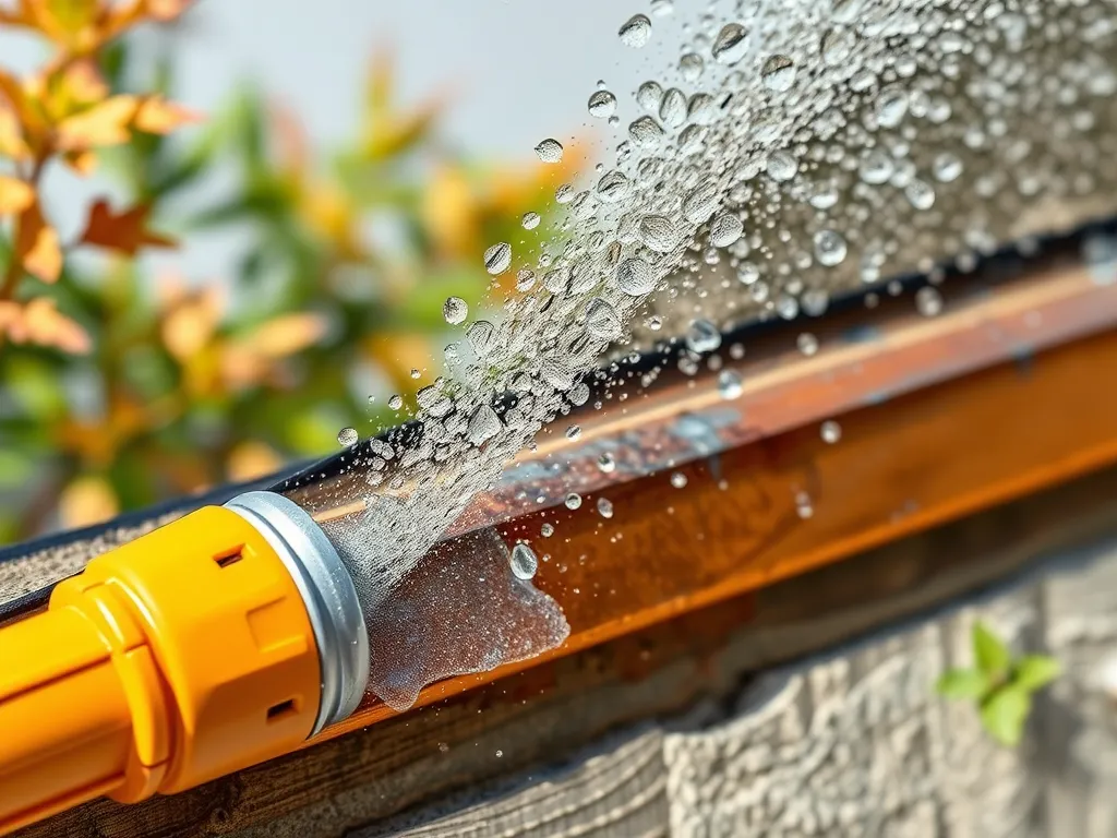 Close-up of a sealcoating hose spraying water, indicating optimal application timing.