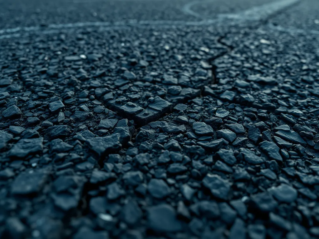 Close-up view of cracked asphalt surface highlighting seasonal impacts on asphalt performance