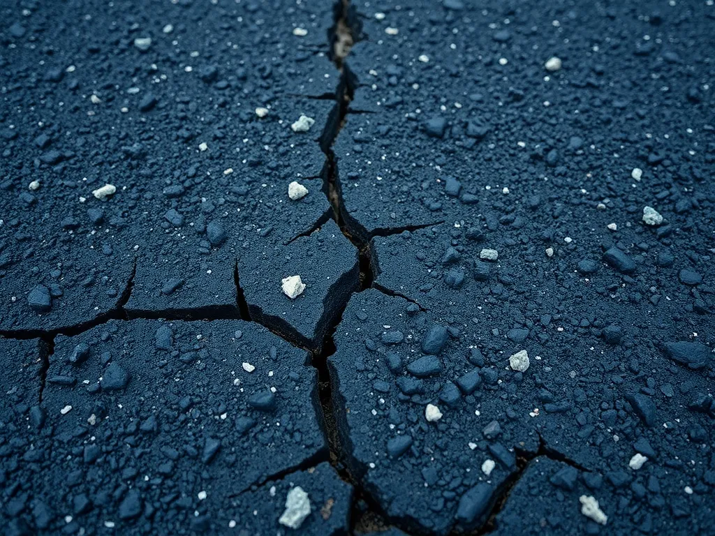 Close-up view of cracked self-healing asphalt demonstrating its innovative features.