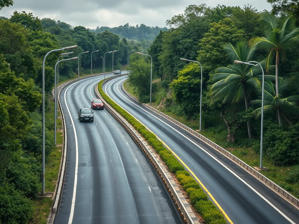A modern road featuring advanced sensor technology in asphalt for enhanced traffic monitoring and safety.