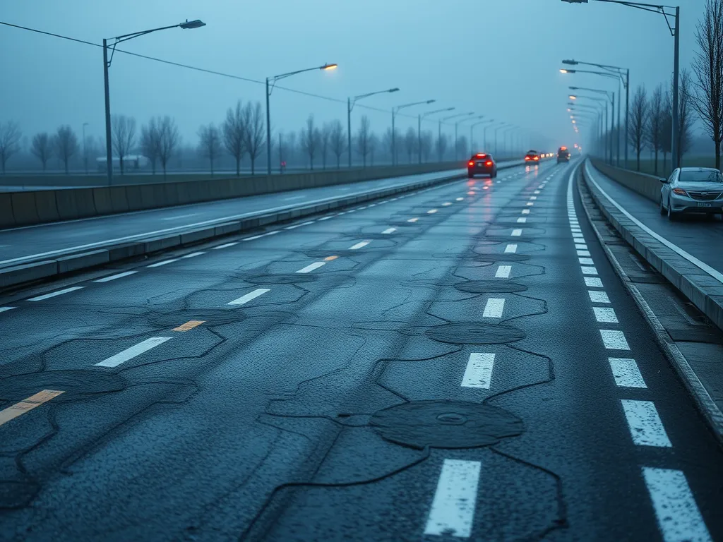 Image showcasing advanced sensor technology integrated into asphalt roadways for monitoring conditions.