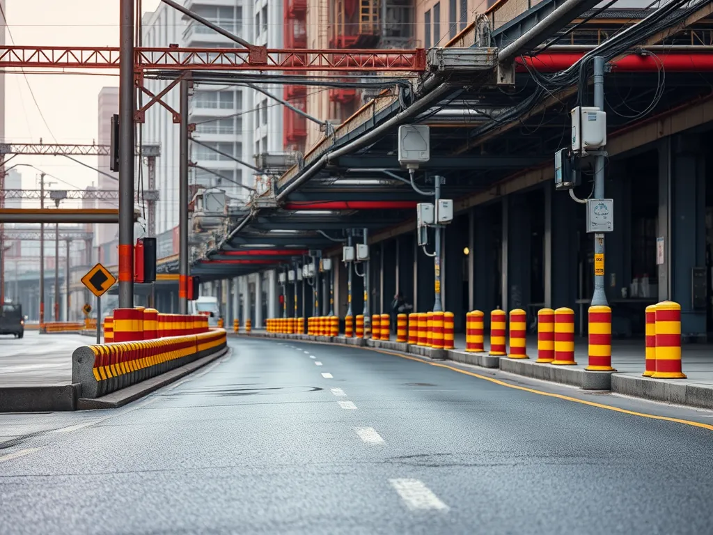 Street scene showcasing sensors used in asphalt maintenance and repair systems.