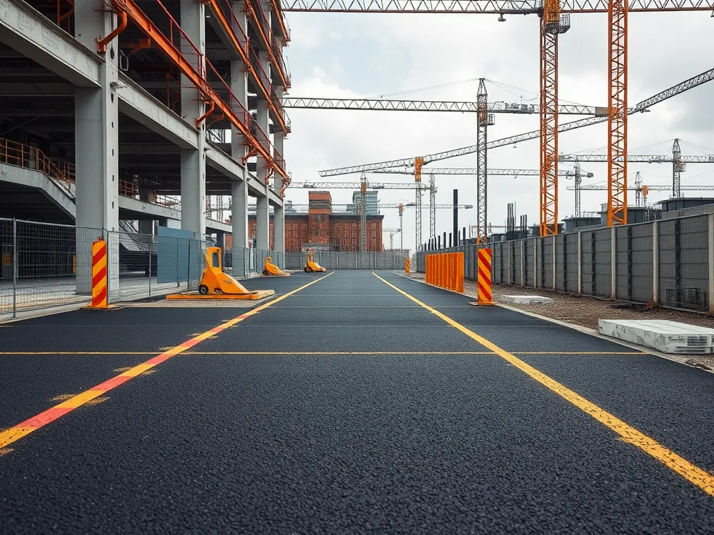 Construction site showing equipment and cranes, highlighting the need for site assessment before excavation.