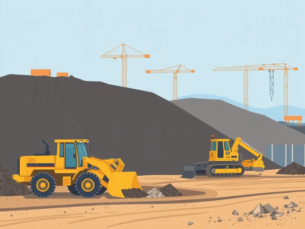 Excavators and bulldozers performing site preparation and grading for construction
