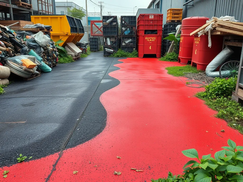 Vibrant red slip-resistant mastic surface applied in an outdoor area.