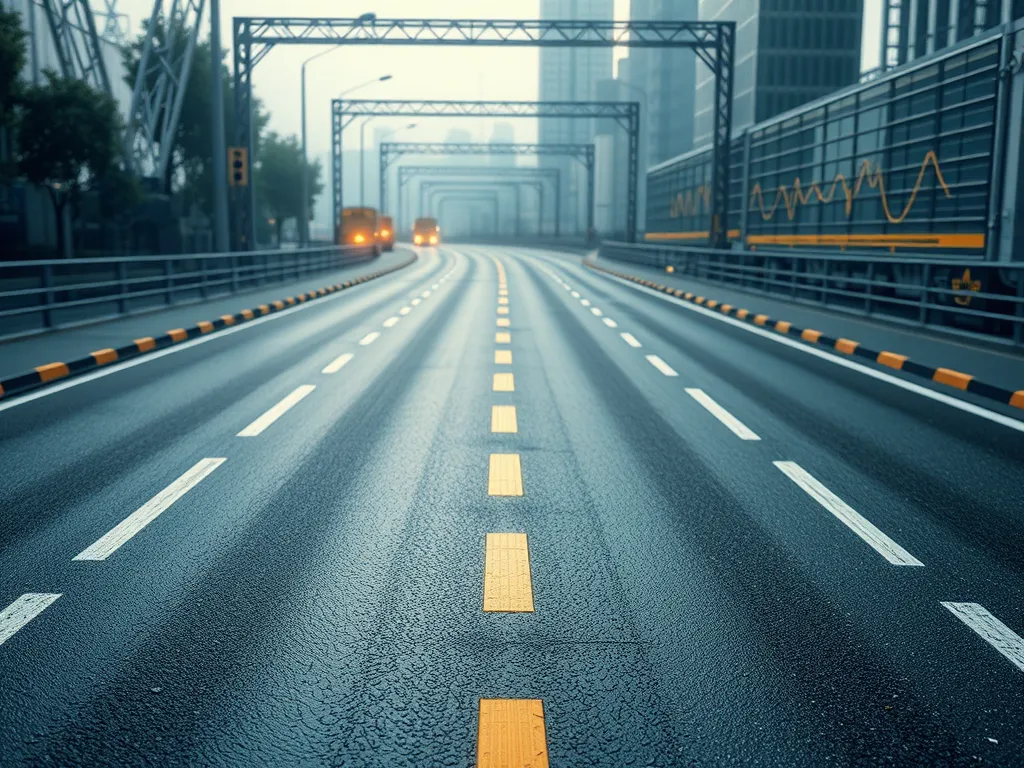 An advanced urban road featuring smart asphalt technology with enhanced durability and safety.