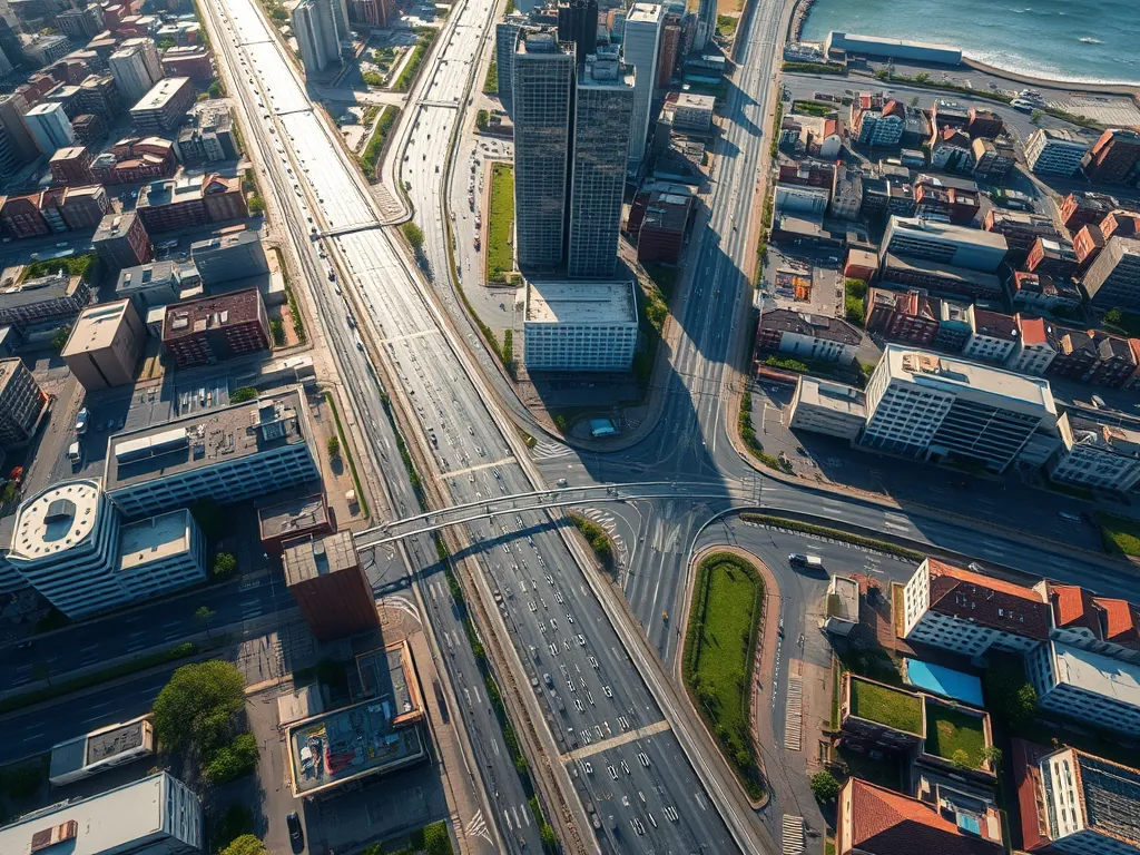 Aerial view of urban smart pavement solutions in a modern city