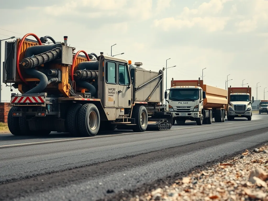 A paver machine working on achieving a smooth asphalt surface, showcasing techniques for paving.