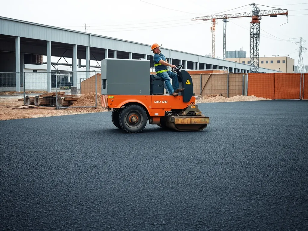 Worker operating a paver machine to achieve a smooth asphalt surface