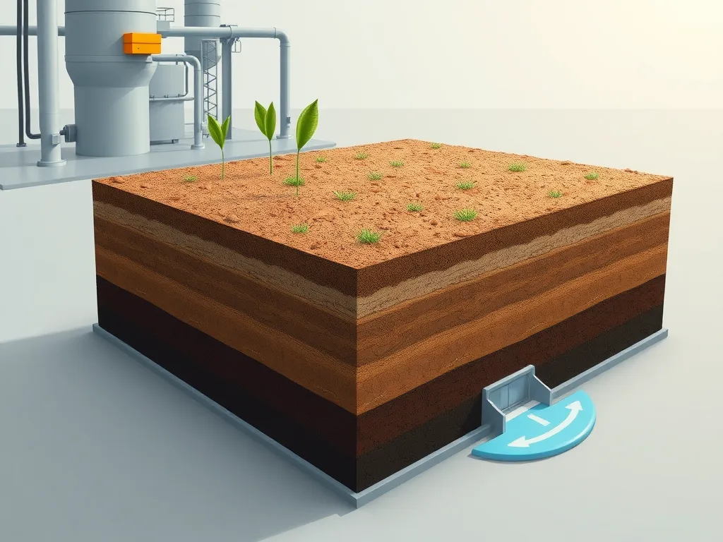 Illustration showing layers of soil and plants with soil stabilization agents