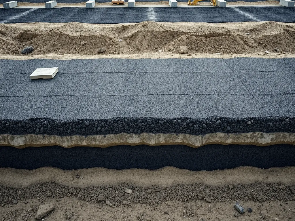 Cross-section of stabilized soil layers, showcasing soil stabilization agents.