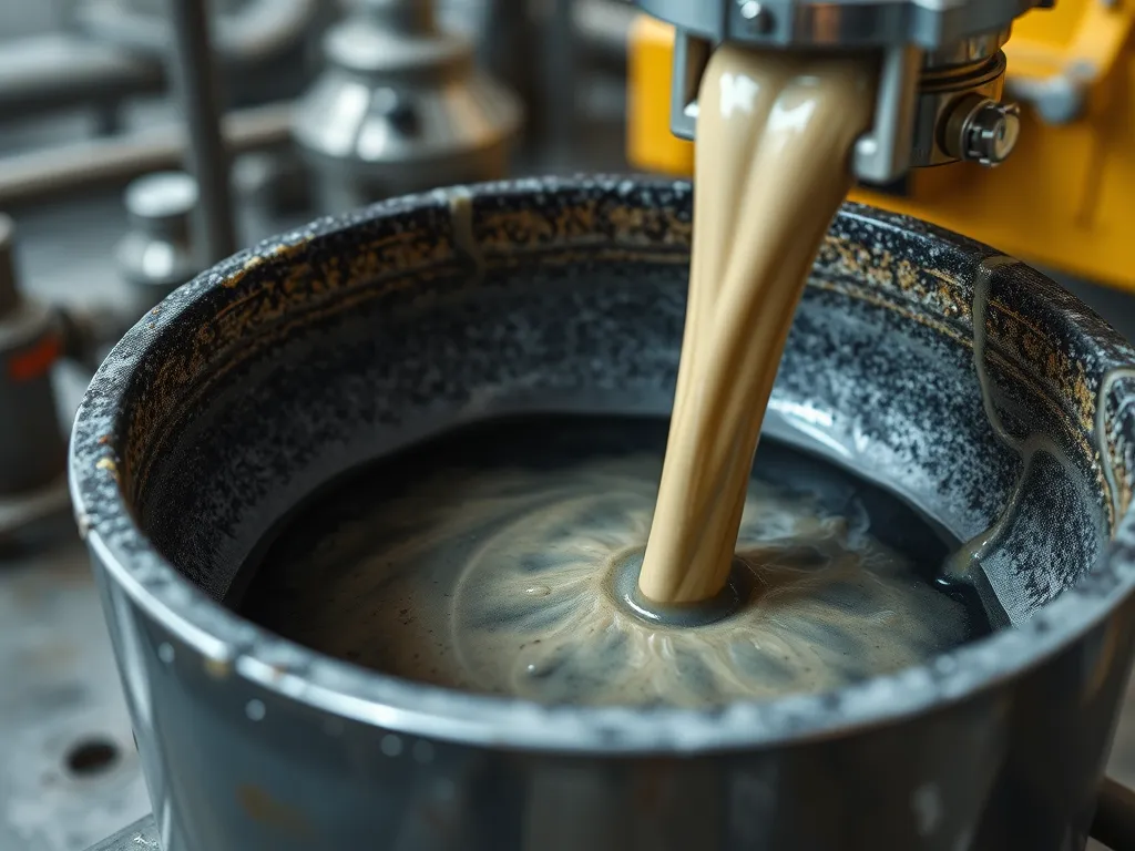 Solvent extraction process of asphalt showing liquid extraction in a container.