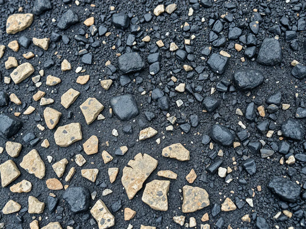 Close-up of stone matrix asphalt showing large aggregates and fine aggregates, essential for durability and performance.