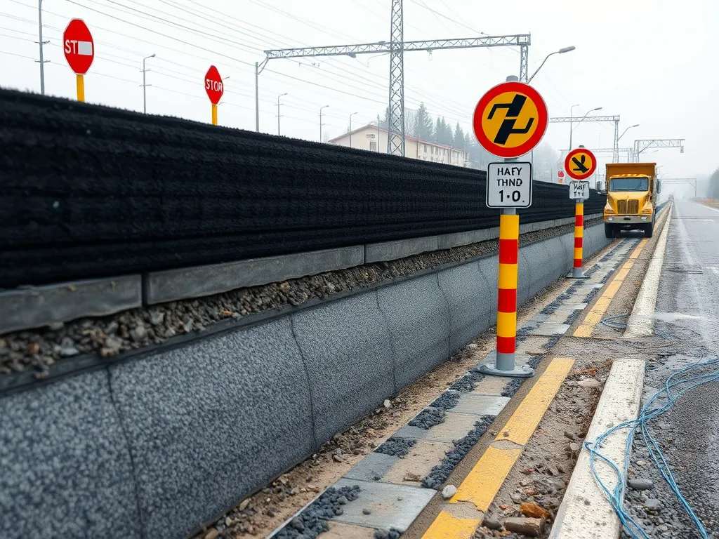 Detailed view of subgrade conditions and signage affecting asphalt requirements.