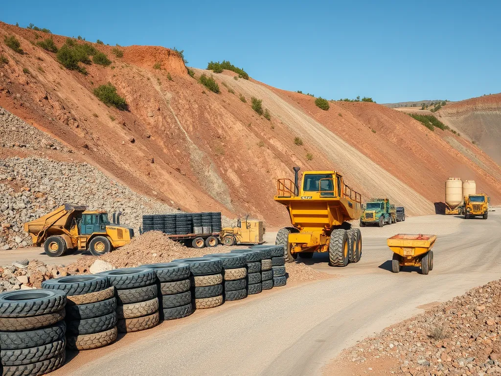 A view of heavy machinery and equipment at an aggregate mining site focused on sustainability practices.