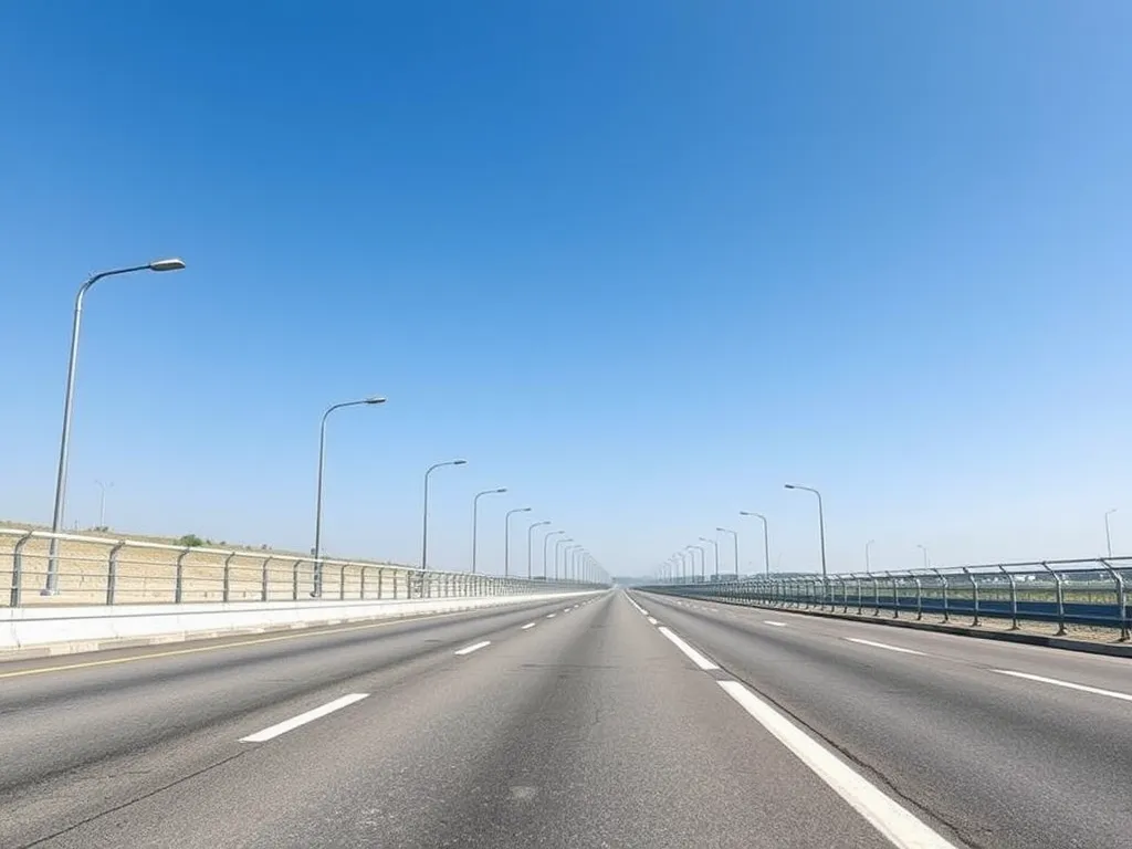 Wide view of a sustainable asphalt road under a clear blue sky, emphasizing quality assurance in asphalt construction.