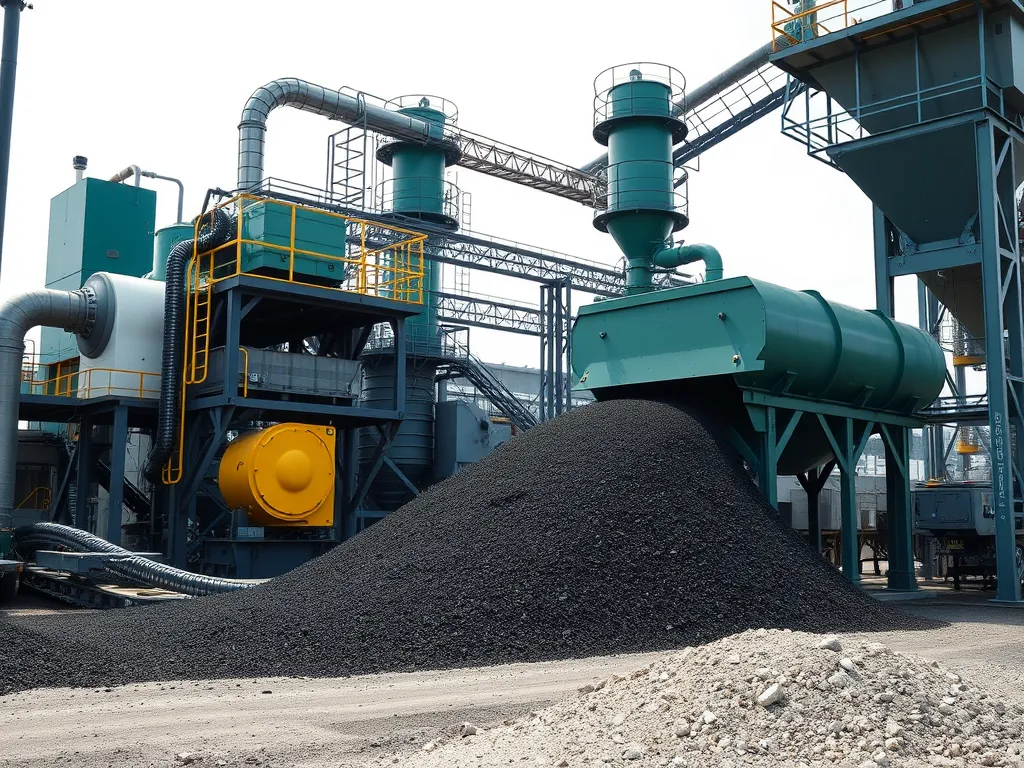 A modern asphalt production facility demonstrating quality assurance processes for sustainable asphalt.