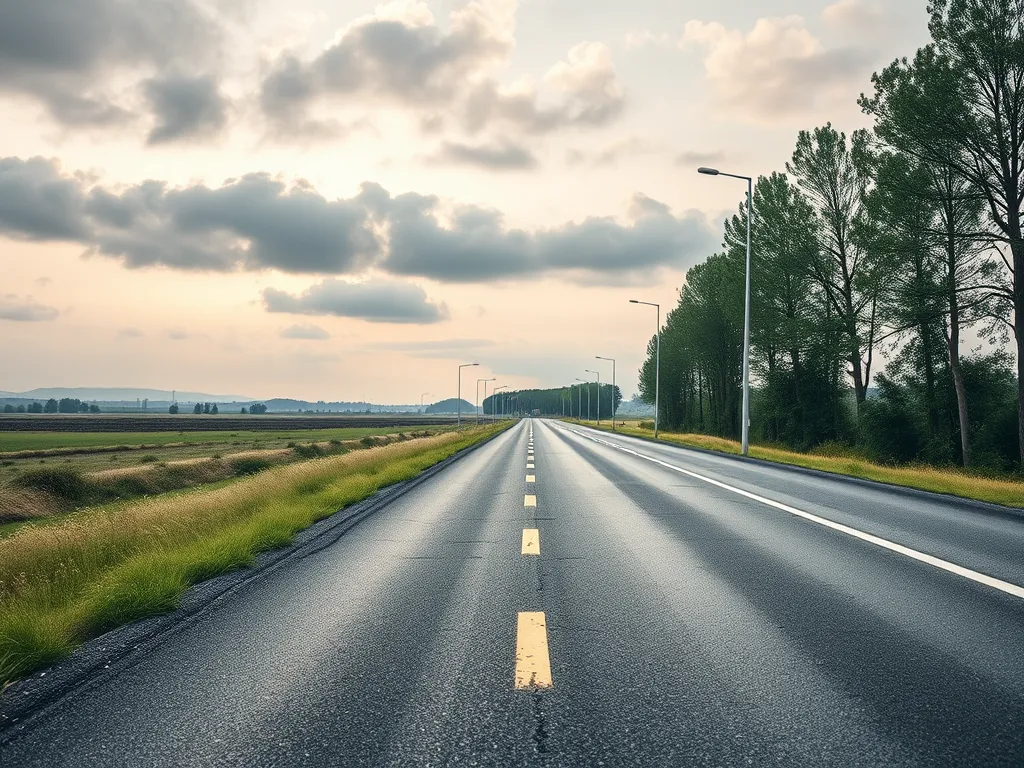 An empty road showcasing sustainable asphalt in a tranquil environment, reflecting the future of asphalt sustainability.