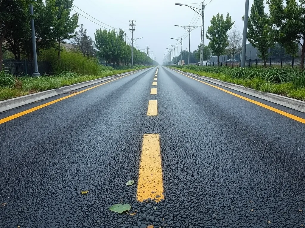 A view of a newly paved road showcasing sustainable asphalt technology, emphasizing durability and environmental benefits.