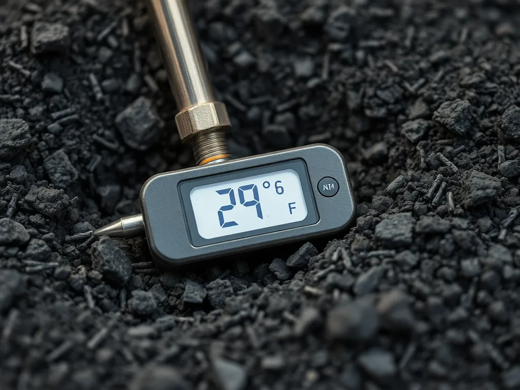 Digital thermometer measuring temperature in asphalt mixture