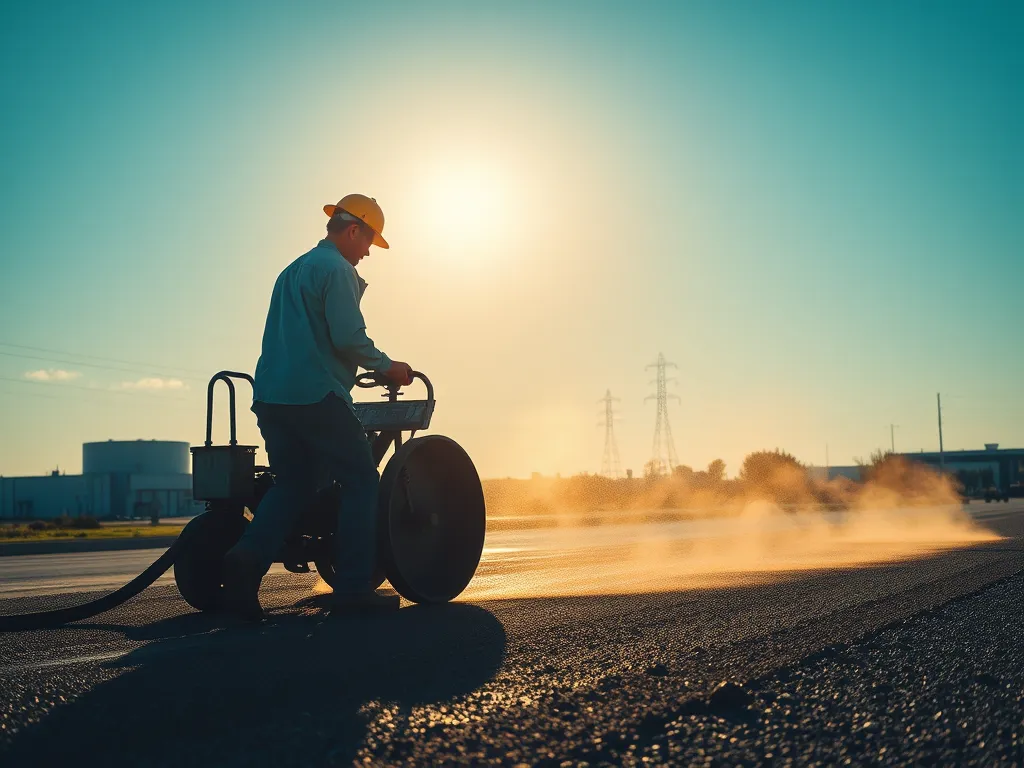 Worker applying asphalt at optimal temperature for proper adhesion and durability