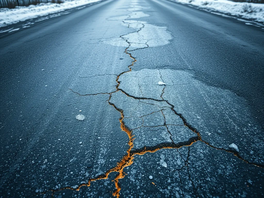 Cracked asphalt road highlighting the impact of temperature on asphalt paving performance
