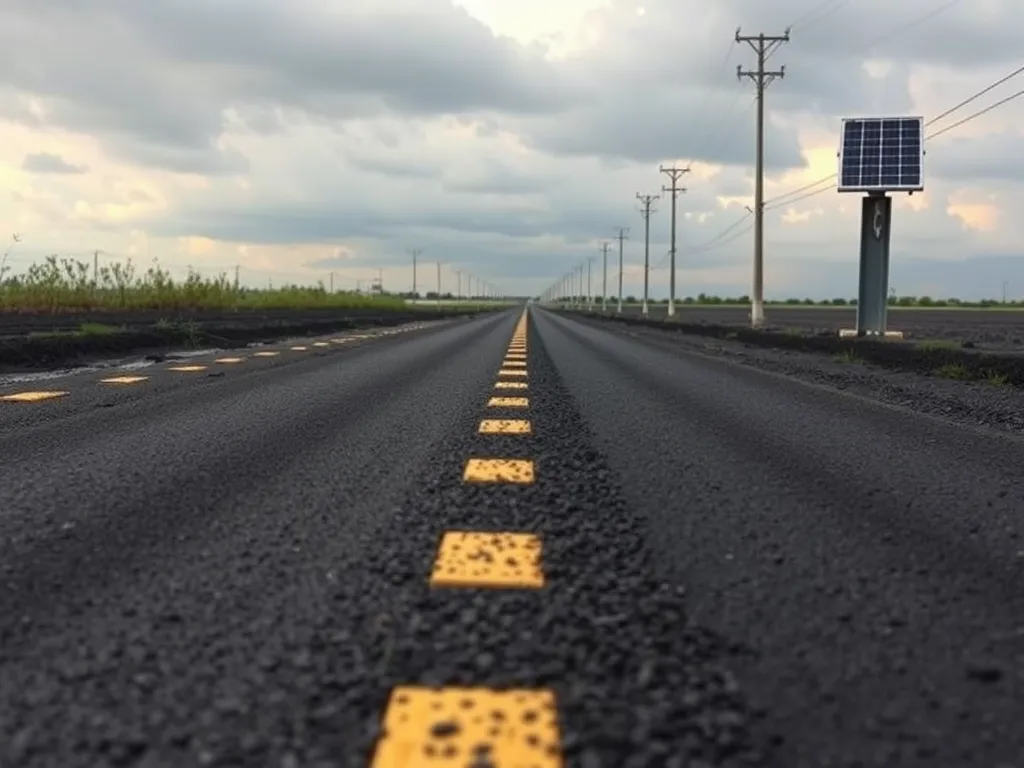An image of a freshly paved asphalt road with temperature monitoring equipment, illustrating the role of temperature monitoring in asphalt curing.