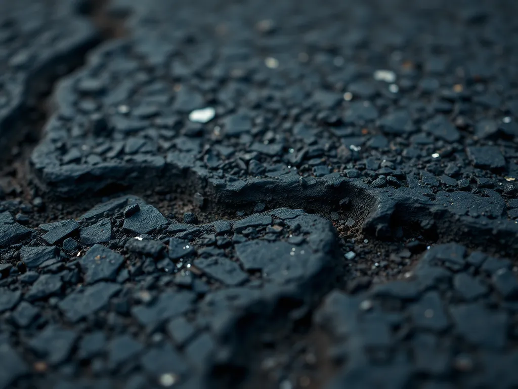 Close-up of asphalt surface showing cracks, highlighting the importance of time management in asphalt curing.