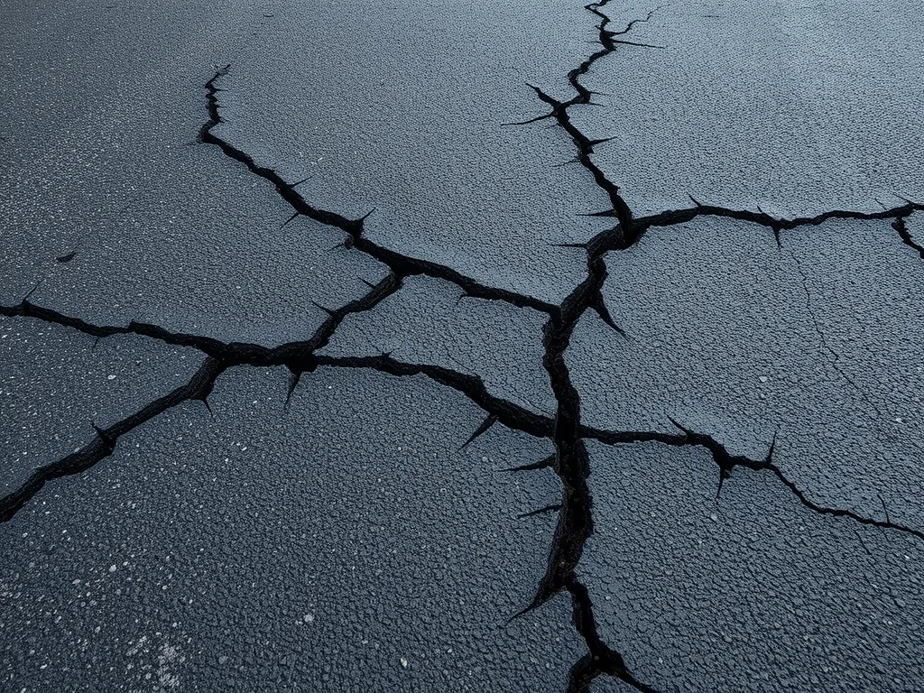 Cracked asphalt surface highlighting the need for timely asphalt repairs to prevent further damage.