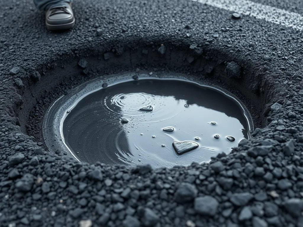 Pothole filled with water highlighting the need for timely asphalt repairs and resurfacing