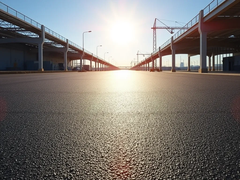 Freshly sealcoated asphalt pavement reflecting sunlight, showcasing the importance of timely sealcoating